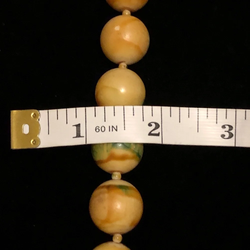 Vintage Kid’s Yellow-Tan and Green Wooden Beaded Necklace